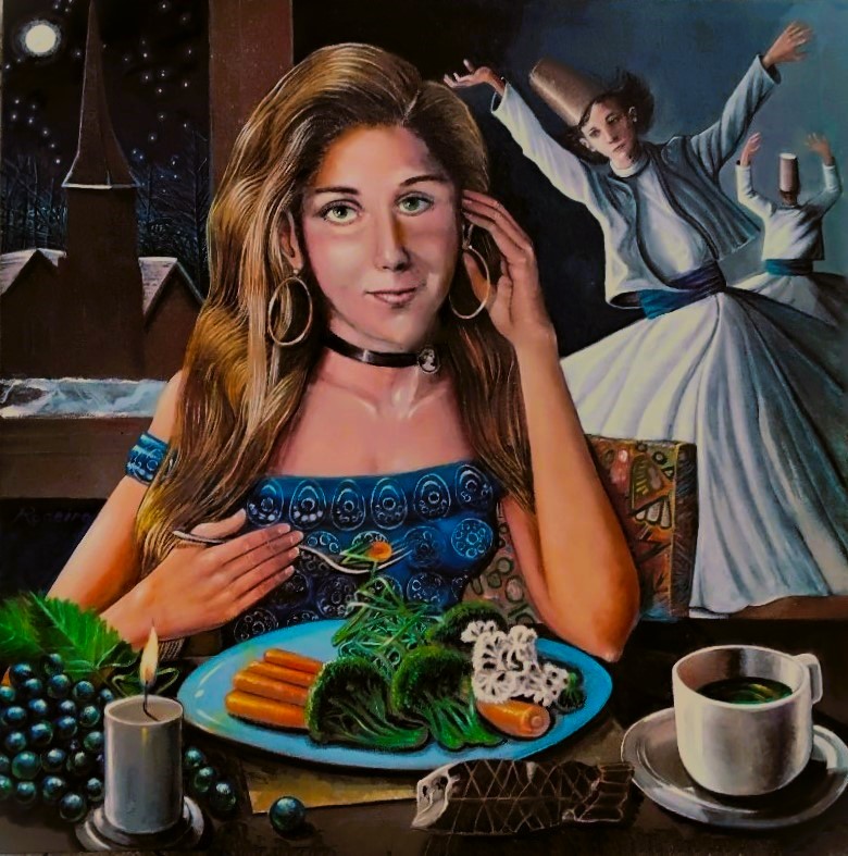 10. José Rodeiro. A Poet’s Suppertime in Cumberland, Maryland. Oil on canvas, 22 13” x 22 13”, 2024.