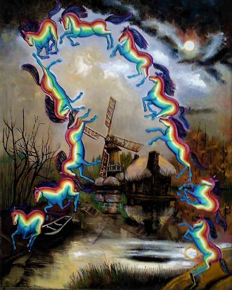 12. Rodeiro A Rainbow of Horses. oil on canvas. 15 x 20. 2018.