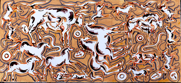 16. Rodeiro. “Stampede on a Cuban Ranch.3” gouache on cardboard. 9” x 20.” 2010.
