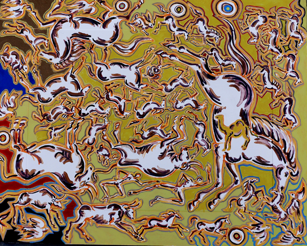 17. Rodeiro. “Stampede on a Cuban Ranch.8” gouache on cardboard. 18” x 24.” 2010