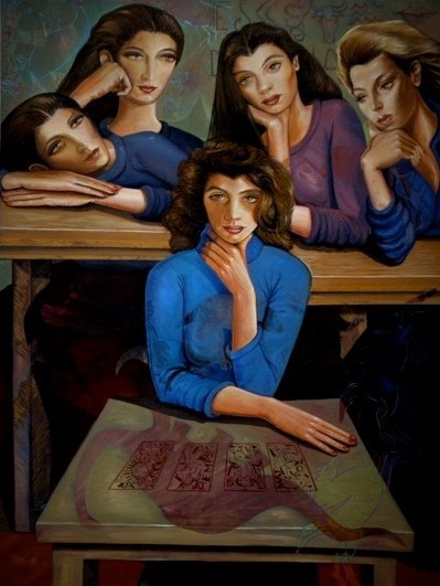 2. Jose Rodeiro. Awaiting Cuba Libres, Oil on canvas. 53″ (w) x 48”(h), 1998