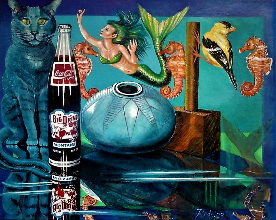 5. Jose Rodeiro Bodegon with My Russian Blue Cat Baast, 16in x 20in, Acrylic on Canvasboard, 2019