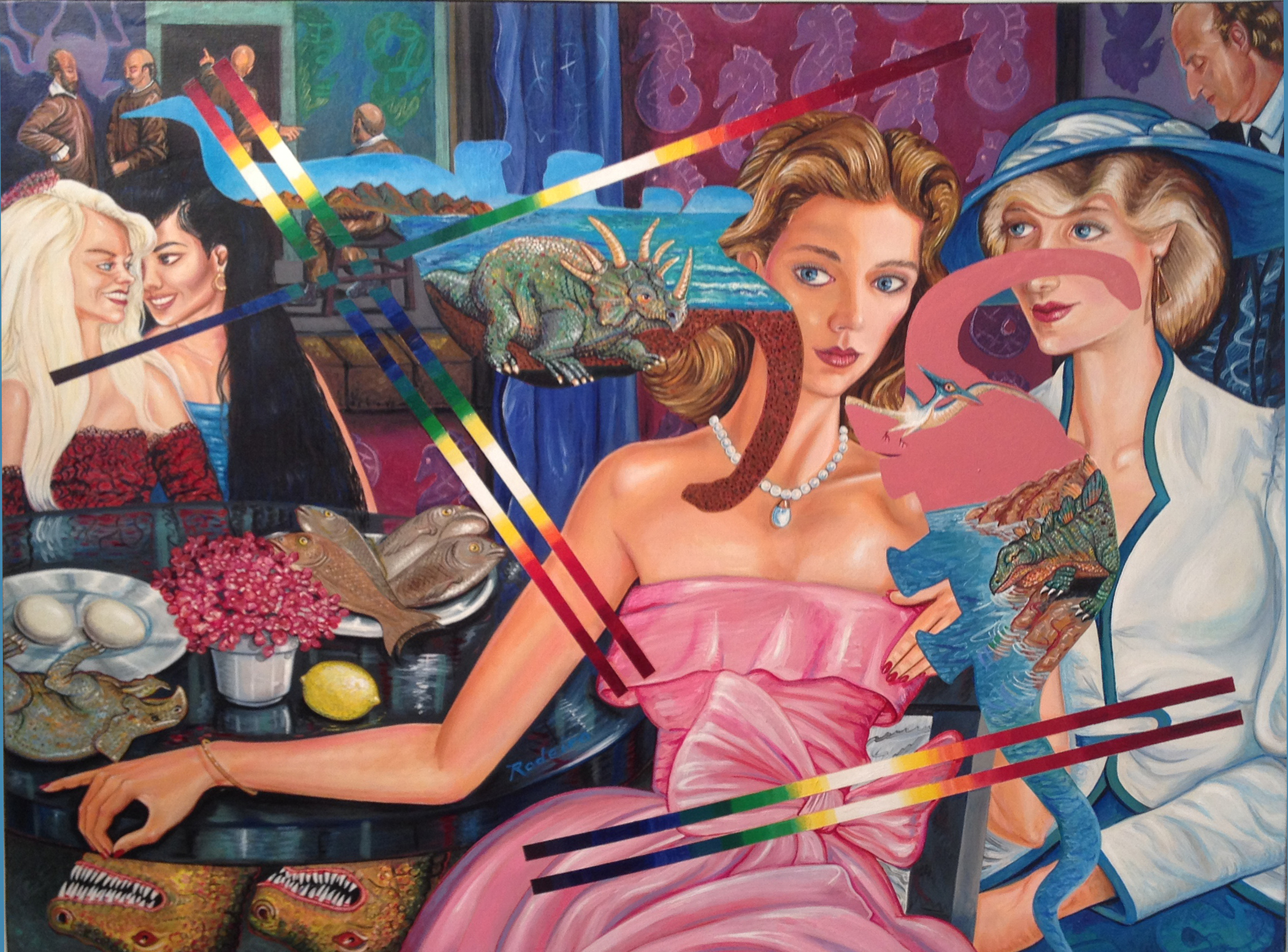 7. José Rodeiro. Tapas in Marbella, Oil on canvas. 53″ (w) x 48”(h), 1998,