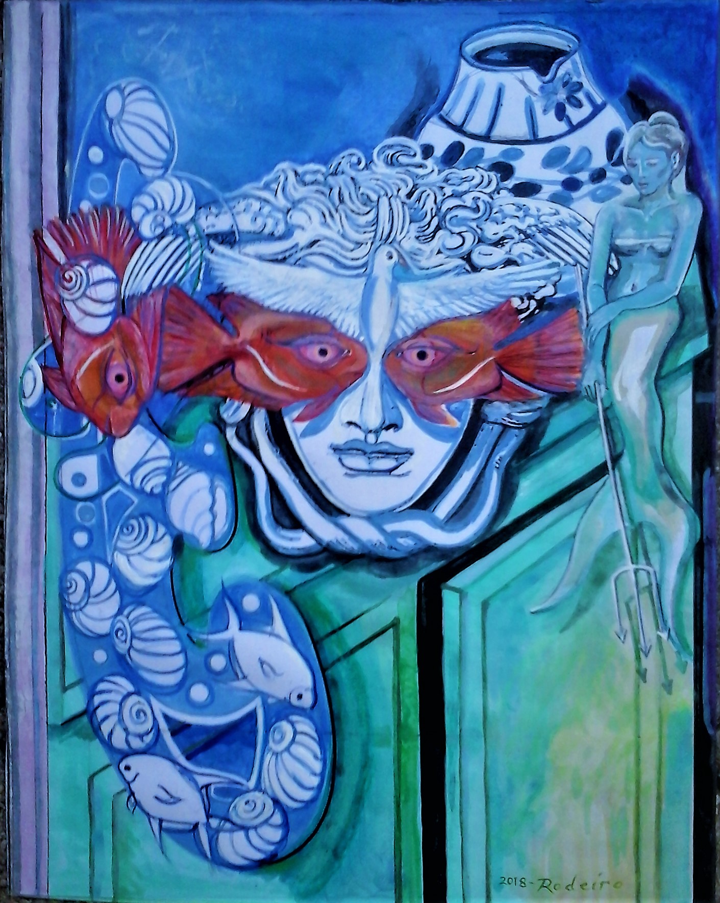 9. Jose Rodeiro Continental Shelf. 2019, Ink & Acrylic on Paper, 11in x 14in.